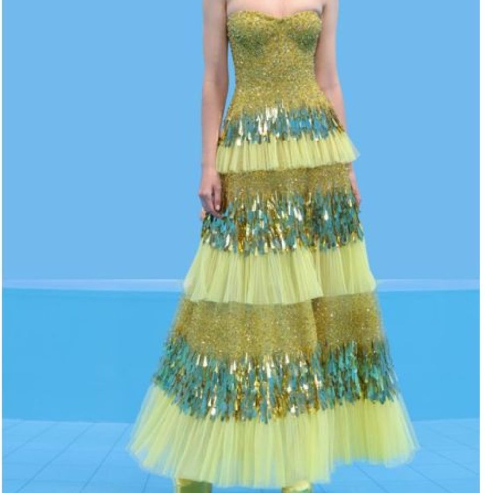 LIKE NEW Evening Gown statement couture neon green by Georges Hobeika